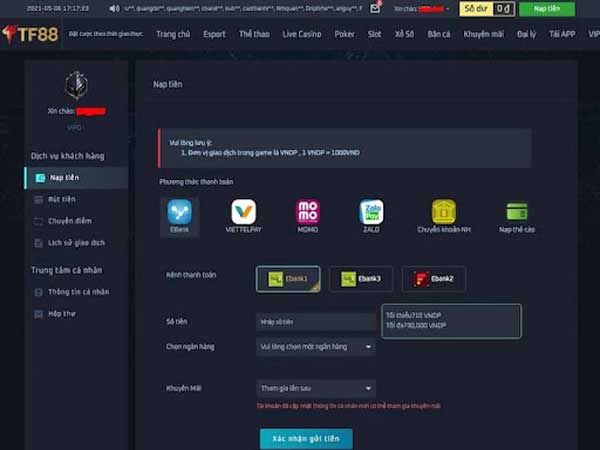 Các bước pay vào cổng game qua ngân hàng cực kỳ đơn giản